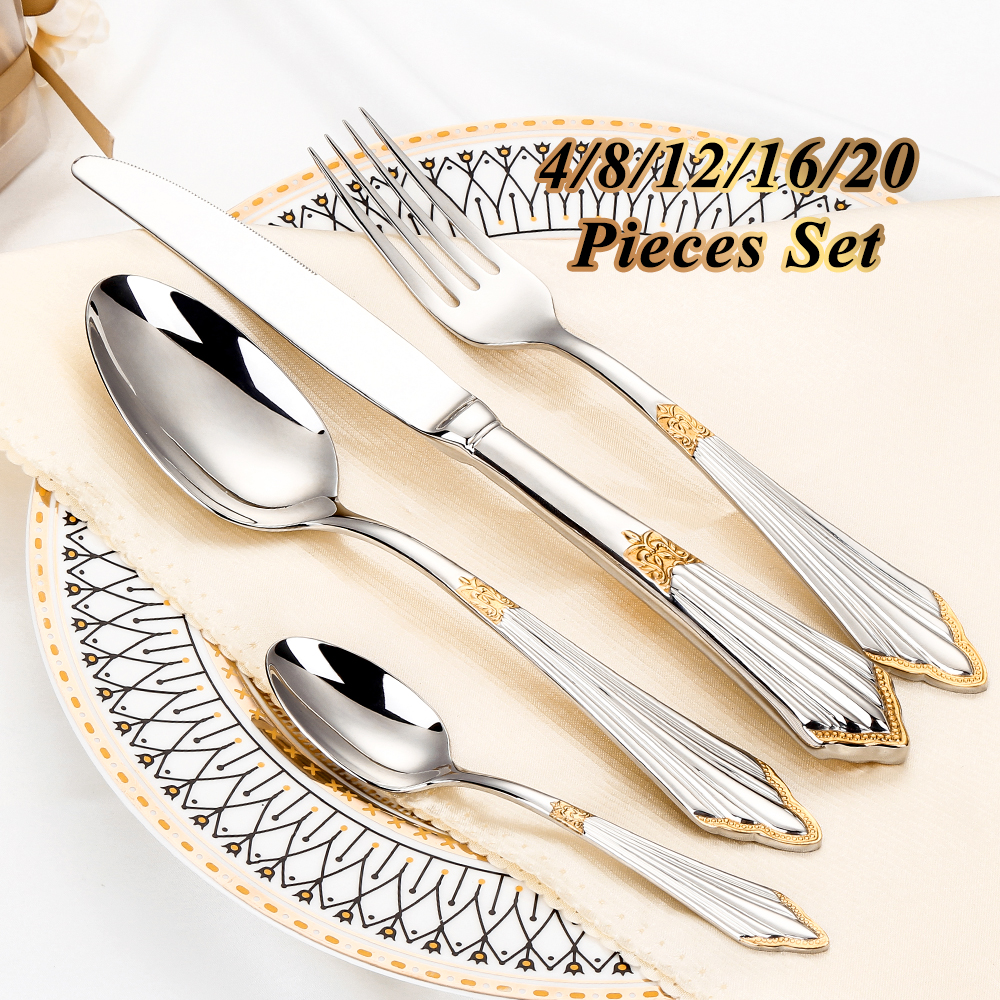 Kitchen Appliances Luxury - 4/8/12/16/20 Pieces Gold Plated Luxury Silverware